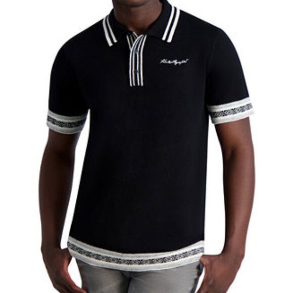 Karl Lagerfeld Paris Men's Slim Fit Short Sleeve Sweater Polo with Contrast Trim - Picture 1 of 4